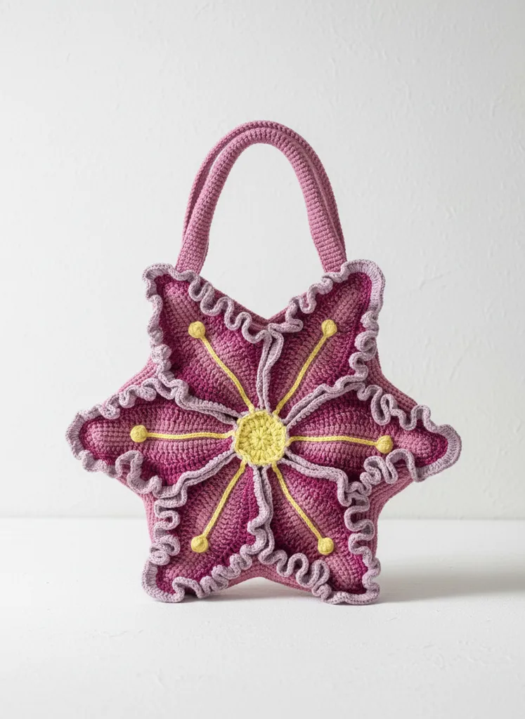 Çiçek Desenli Örgü Lily Çanta - El Emeği Göz Nuru