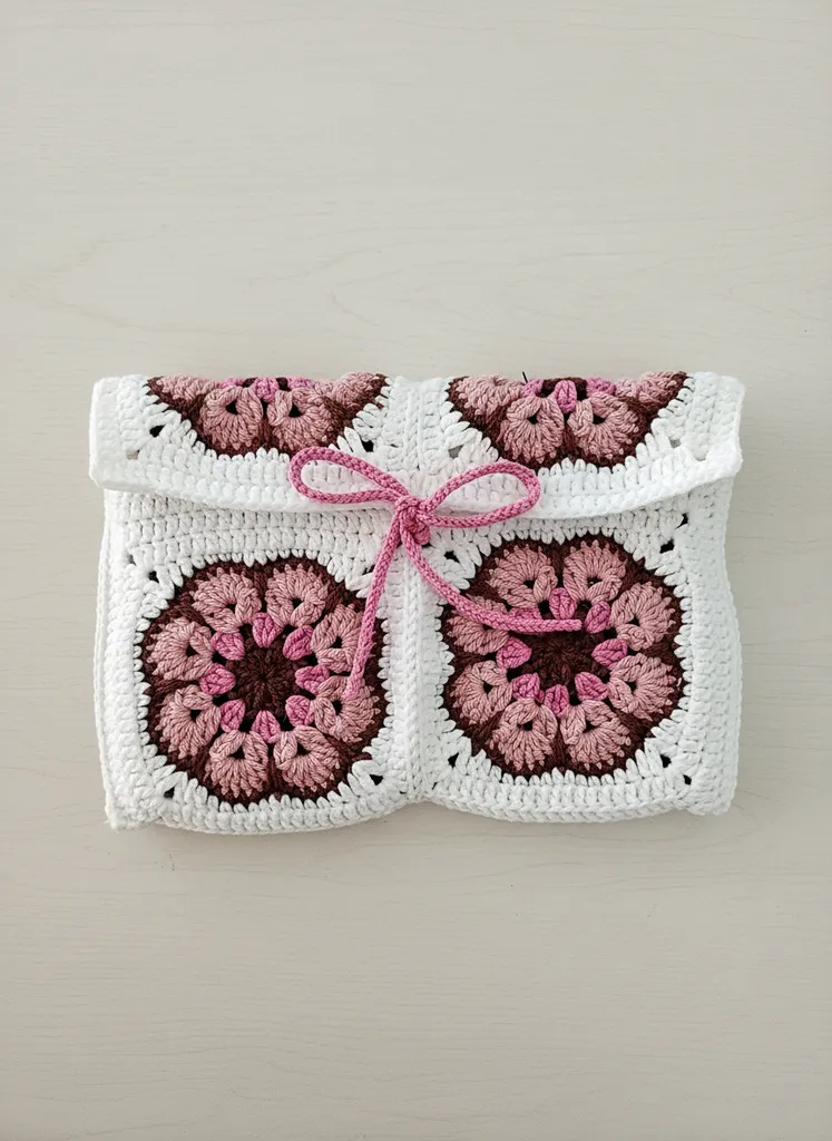 Örgü Kitap Kılıfı - Menekşe Desenli, Pamuk İplikten El Emeği