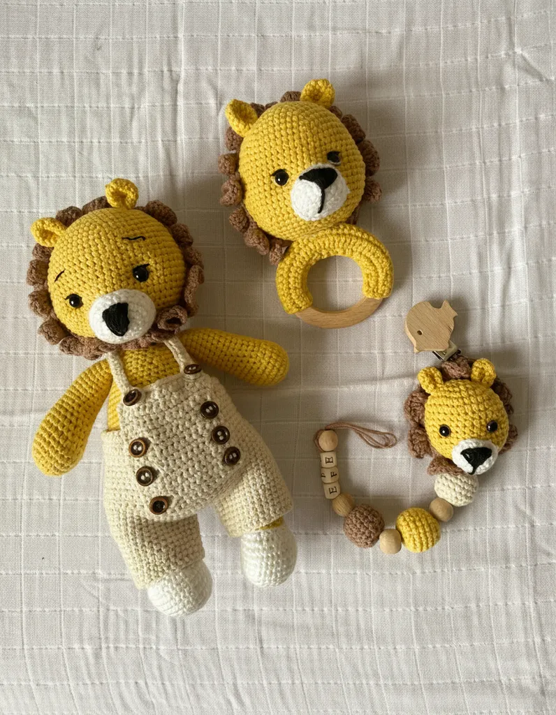 Sarı Aslan Amigurumi Bebek Oyun Seti - El Yapımı Oyuncaklar