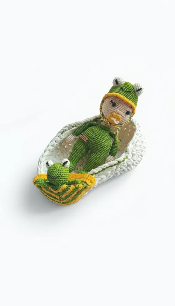 Crochet Frog Costume Baby Sleep Set - Handmade Toy Doll