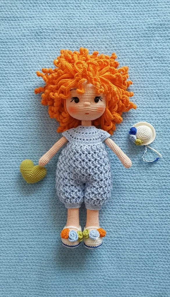 Portakal Saçlı Örgü Bebek - El Yapımı Oyuncak Bebek (35 cm)