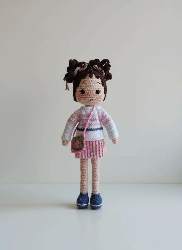 Amigurumi Oyuncak Bebek - 28 cm Boyunda Doğal Coton İplerle Örülmüş