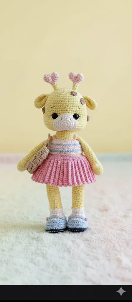 Örgü Zürafa Oyuncak Bebek - Pembe Elbiseli Prenses Zürafa