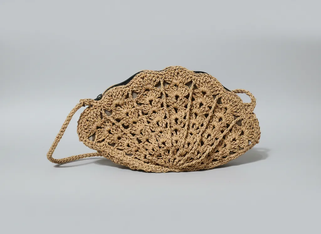 Kağıt İp Örgü Midye Çanta - Astarlı ve Fermuarlı - El Emeği