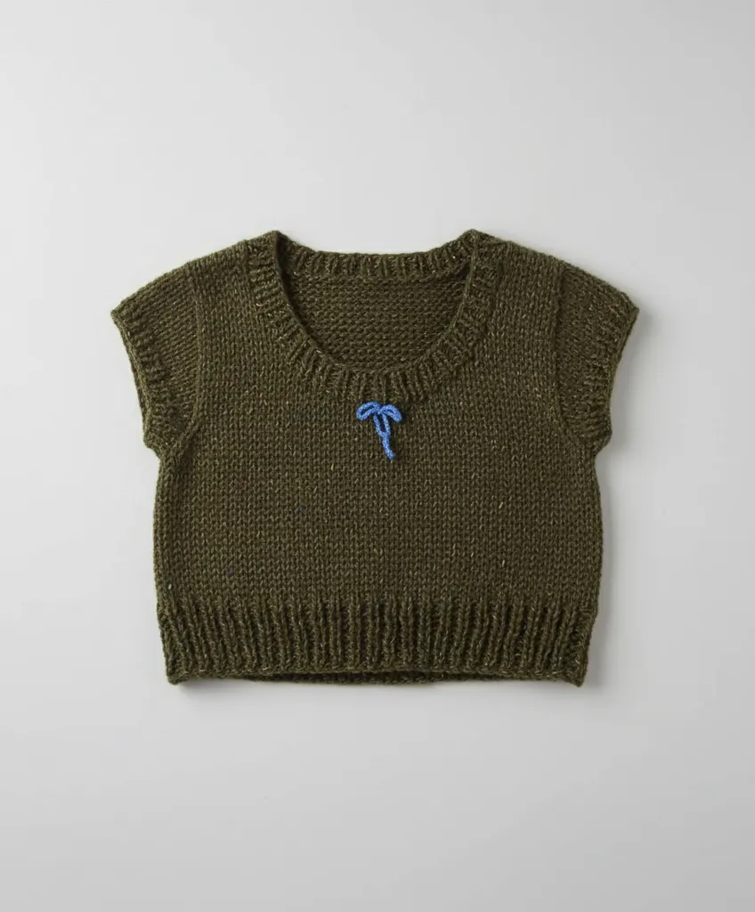 Olive Green Crochet Crop Top Blouse - Short Sleeved, Hand Knit Design