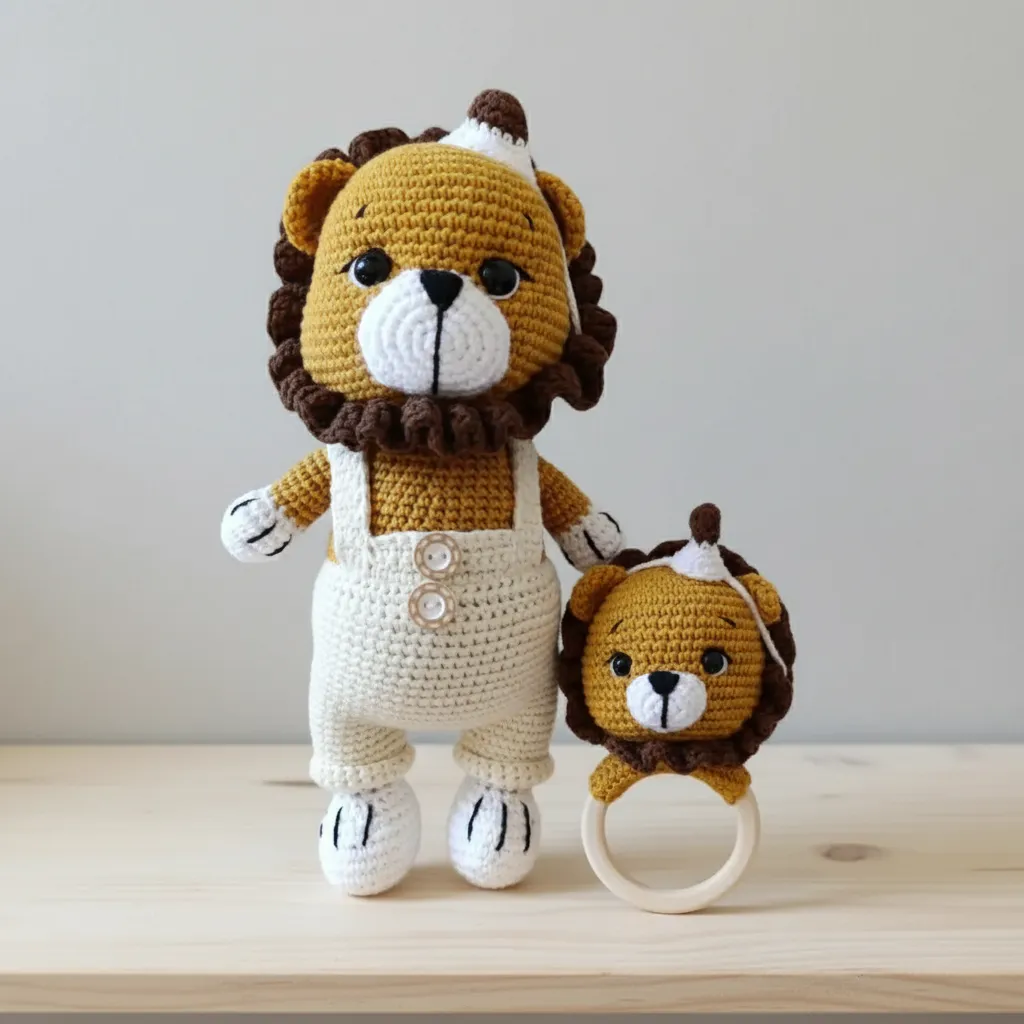 Örgü Aslan Oyuncak Amigurumi İkili Set - El Emeği Bebek Hediyesi