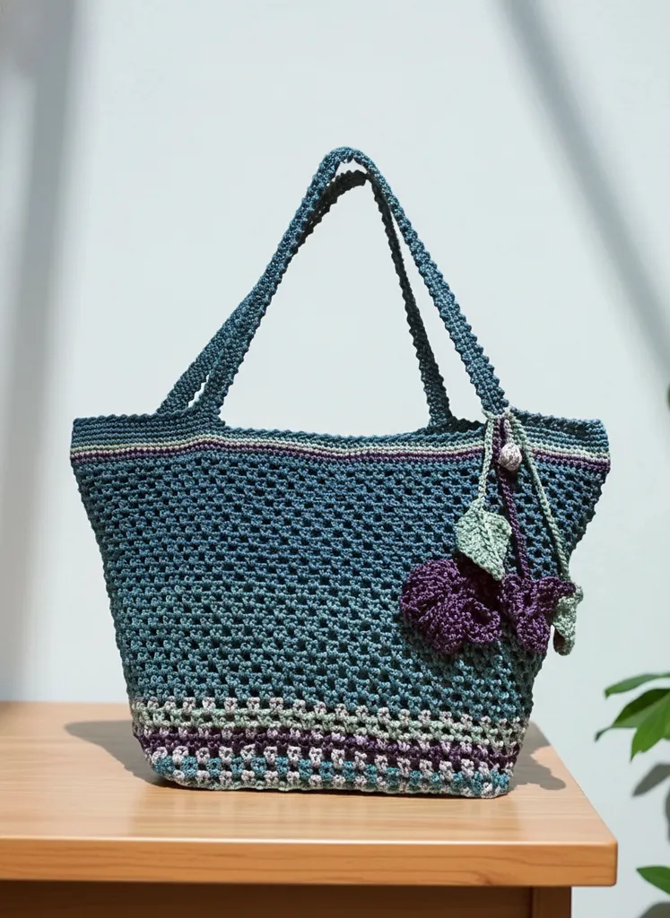 Mavi Renkli Tığ İşi Örgü Omuz Çanta - El Emeği Tasarım