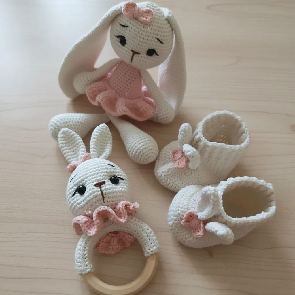 Örgü Oyuncak Tavşan Bebek Seti - 3'lü Amigurumi Hediye