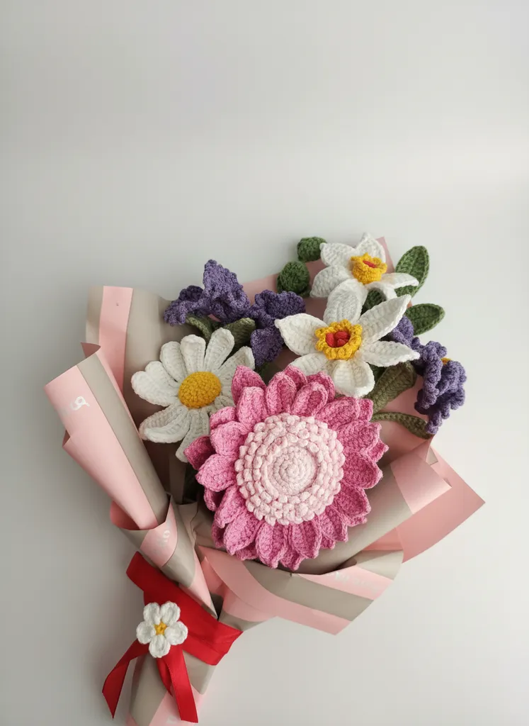 Örgü Çiçek Buketi - El Emeği Organik Solmayan Çiçekler