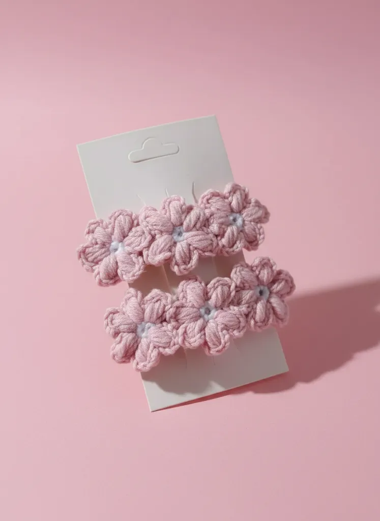 Pink Flower Detailed Amigurumi Girl Hair Clip (2 Pieces) - Handmade