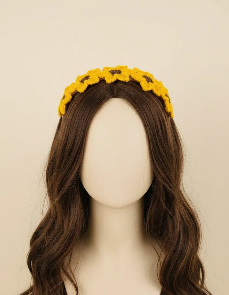 Sarı Ayçiçeği Örgü Taç - Festival ve Özel Gün Aksesuarı - El Emeği