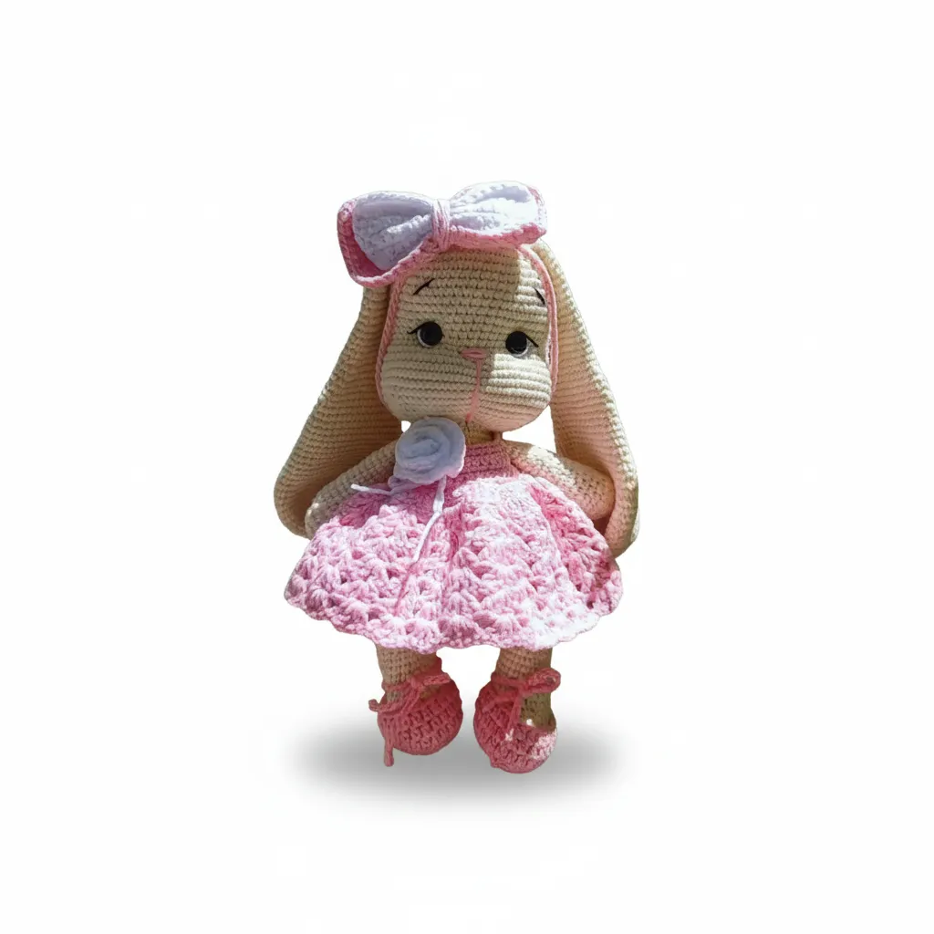 Örgü Uzunkulak Tavşan Oyuncak Bebek - Pembe El Emeği