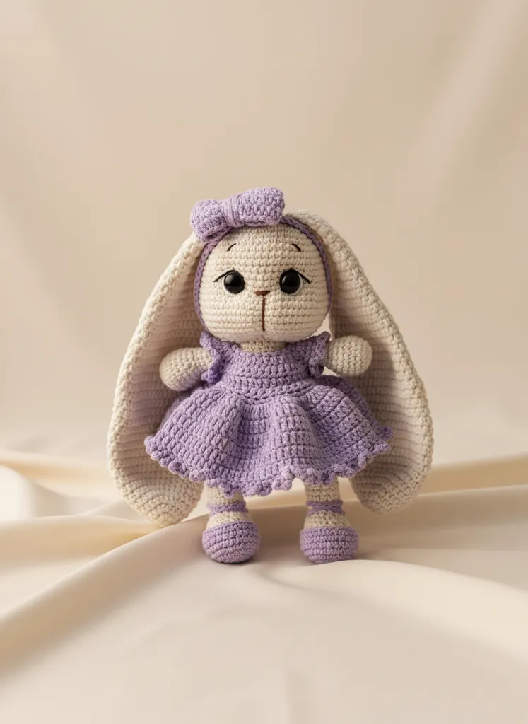 Örgü Oyuncak Uzun Kulaklı Mor Tavşan Bebek - El Emeği