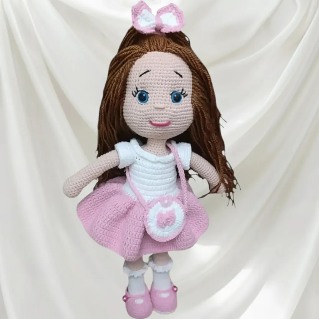 Pembe Elbiseli Örgü Bebek Oyuncak - El Yapımı Amigurumi Bebek