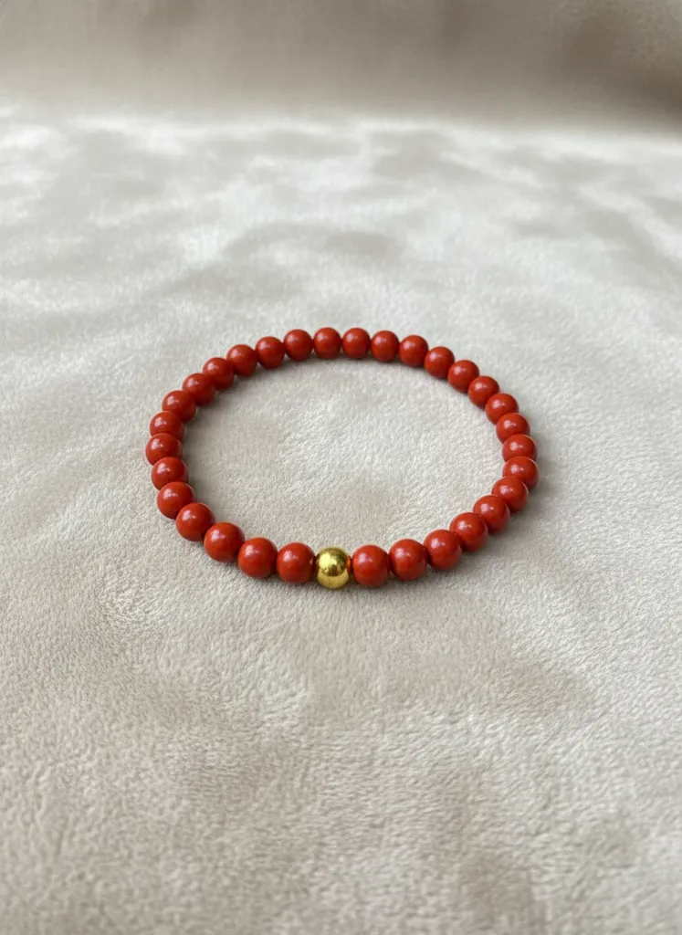 Kırmızı Boncuklu Doğal Taş Cinnabar Bileklik - El Yapımı