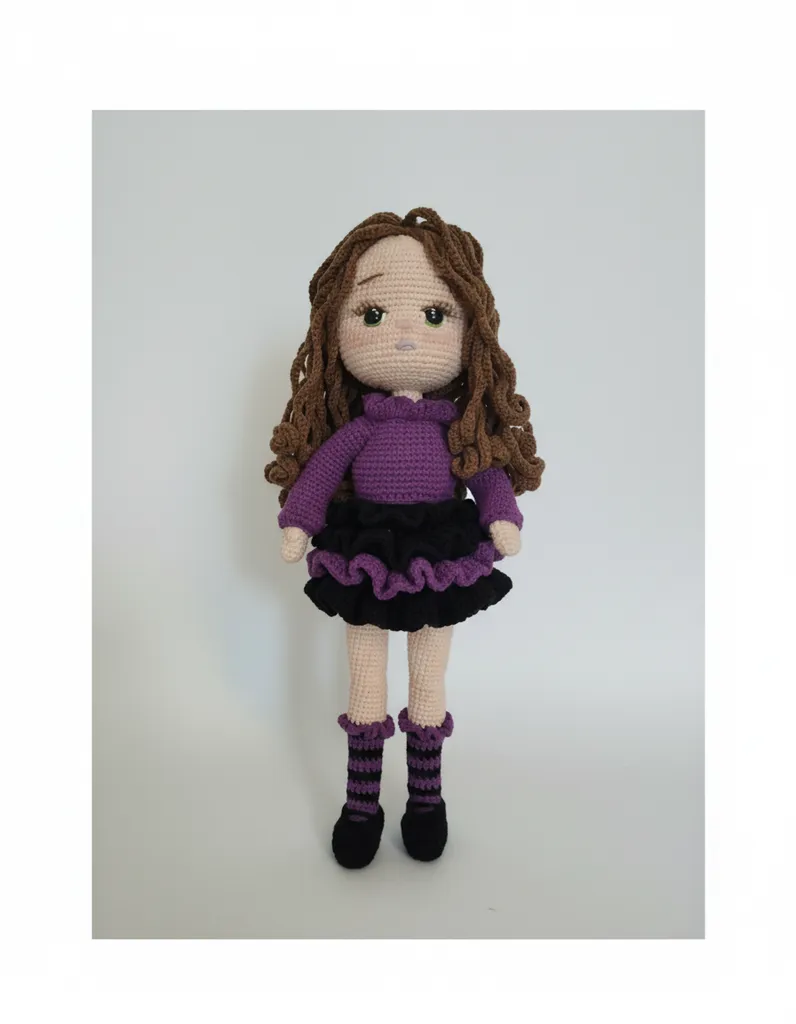 Mor El Örmesi Amigurumi Oyuncak Bebek - 40 cm Boyunda