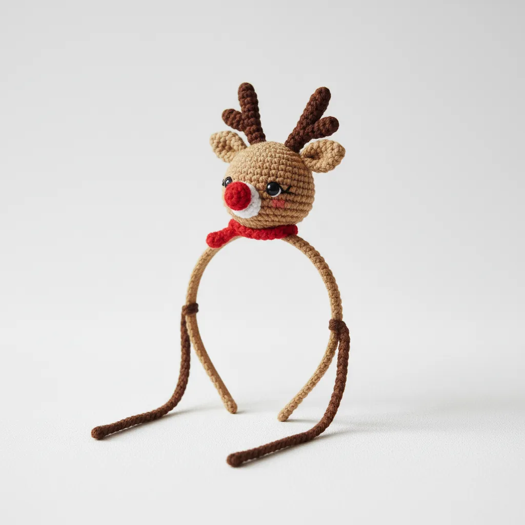 Geyik Figürlü Çocuk Taç - Pamuk İplikten El Emeği Örgü