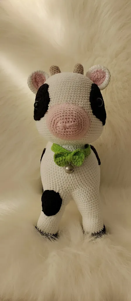 Örgü İnek Oyuncak Bebek - Organik İp, 28 cm - El Emeği