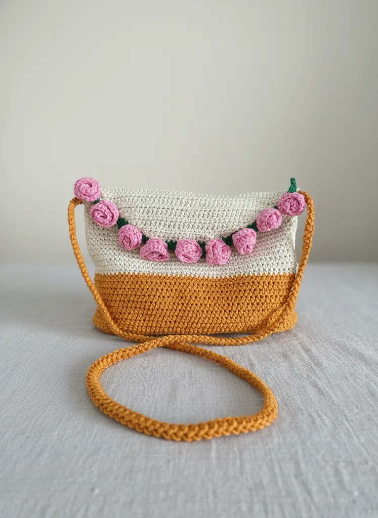 – Çiçek Detaylı El Yapımı Omuz Çantası / Mini Yazlık Crossbody