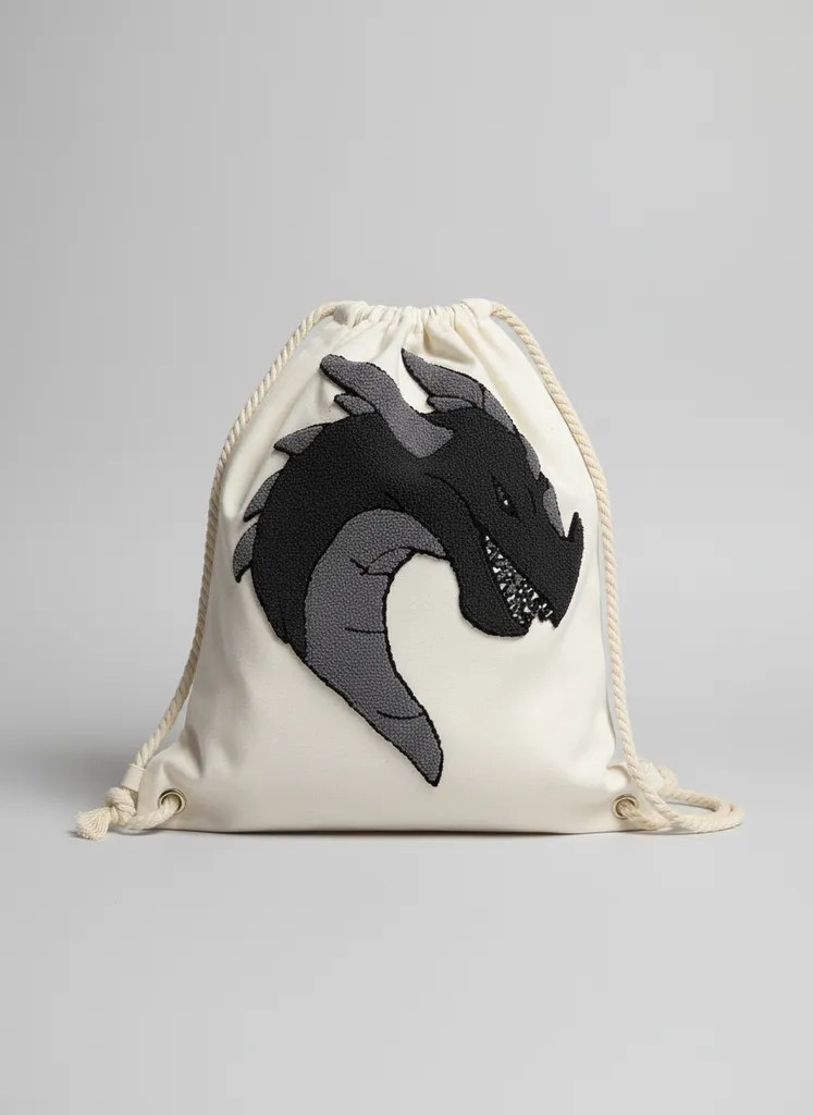 Duck Keten Kumaş Ejderha Punch İşlemeli Çocuk Sırt Çantası