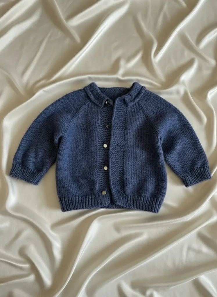 Mavi Örgü Bebek Hırka - Düğmeli, 2-3 Yaş - El Örmesi