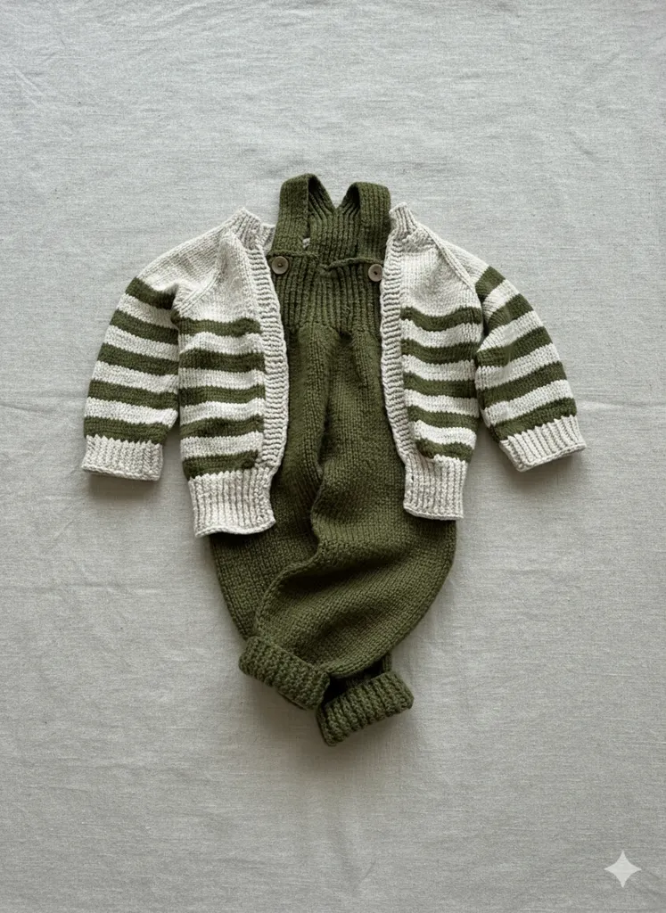 Yeşil Örgü Bebek Tulum ve Hırka Takımı - 2-3 Yaş