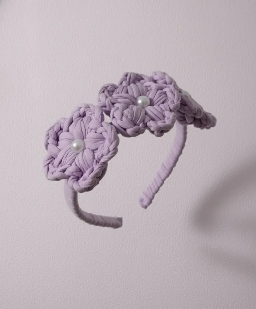 Lila Çiçek Detaylı Kız Çocuk Saç Tacı - El Yapımı Özel Tasarım