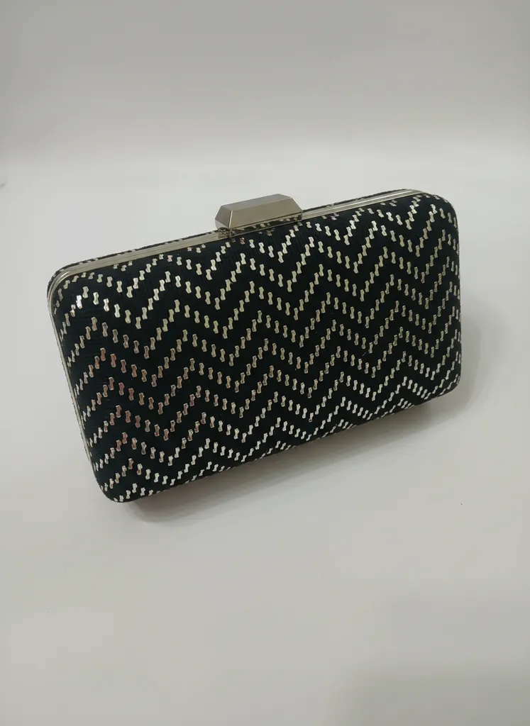 Siyah Kadife Abiye Çanta - Gümüş Tel Kırma İşlemeli Özel Tasarım