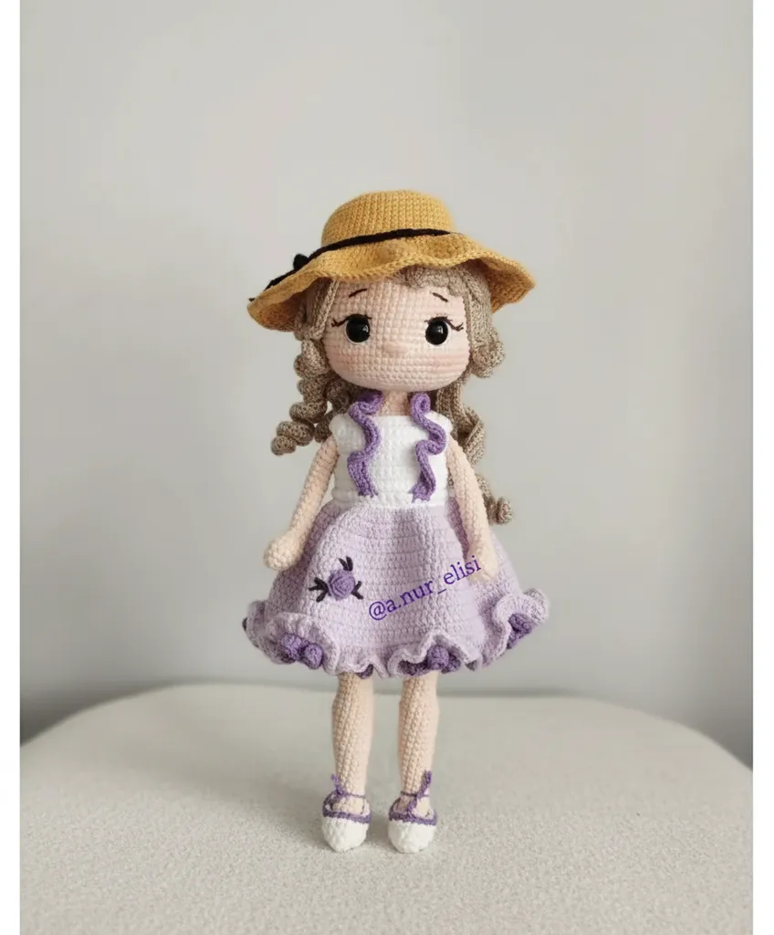 Lila El Örgüsü Amigurumi Oyuncak Bebek - 30 cm Boyunda