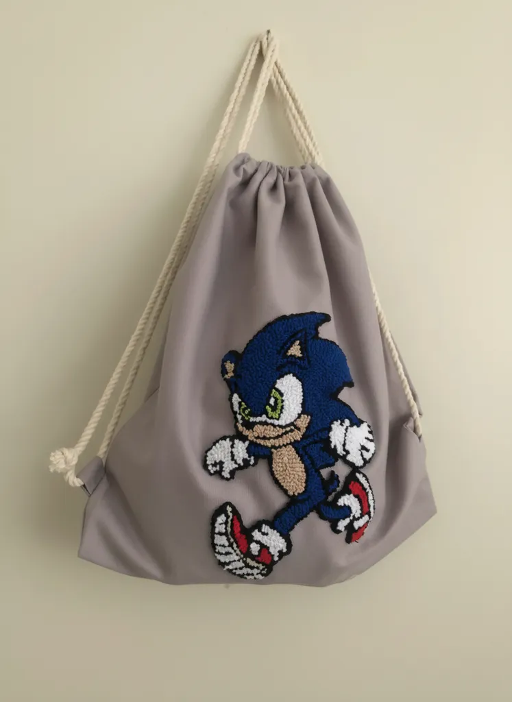 Gray Cartoon Character Sonic Punch Embroidered Children's Backpack