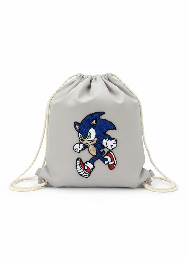 Gri Duck Kumaş Sonic Punch İşlemeli Çocuk Sırt Çantası