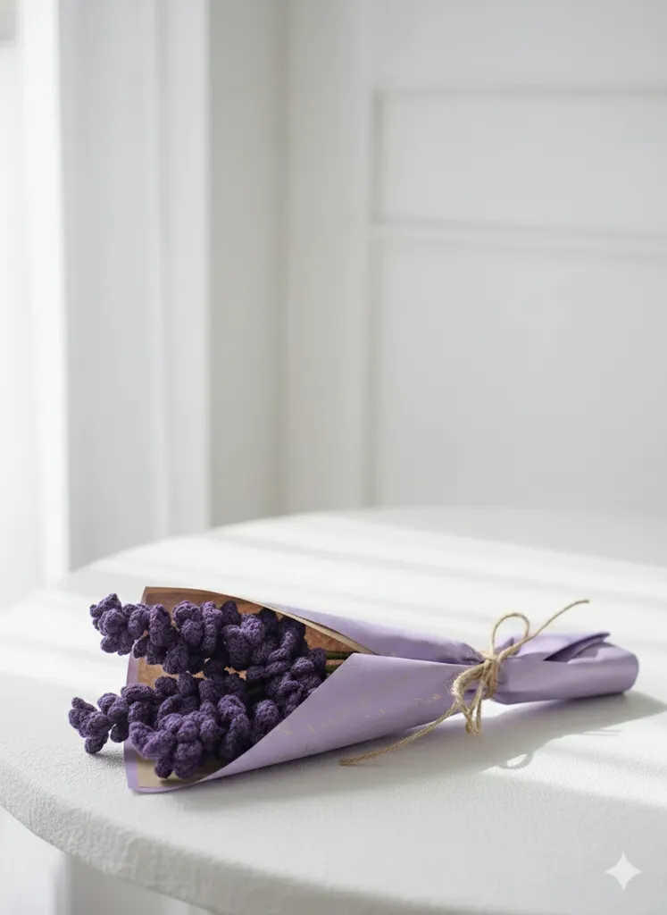 Mor Lavanta Örgü Çiçek Buketi - Solmayan Hediyelik Çiçek