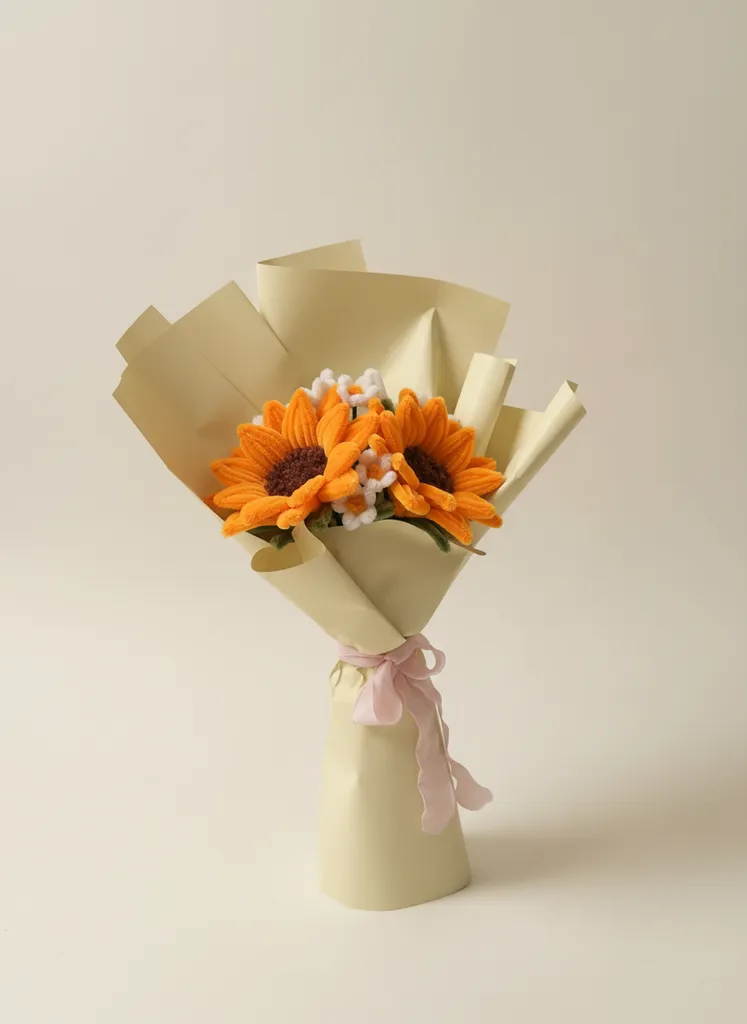 Şönil Ayçiçeği ve Papatya Buketi - Dekoratif Hediye Çiçek