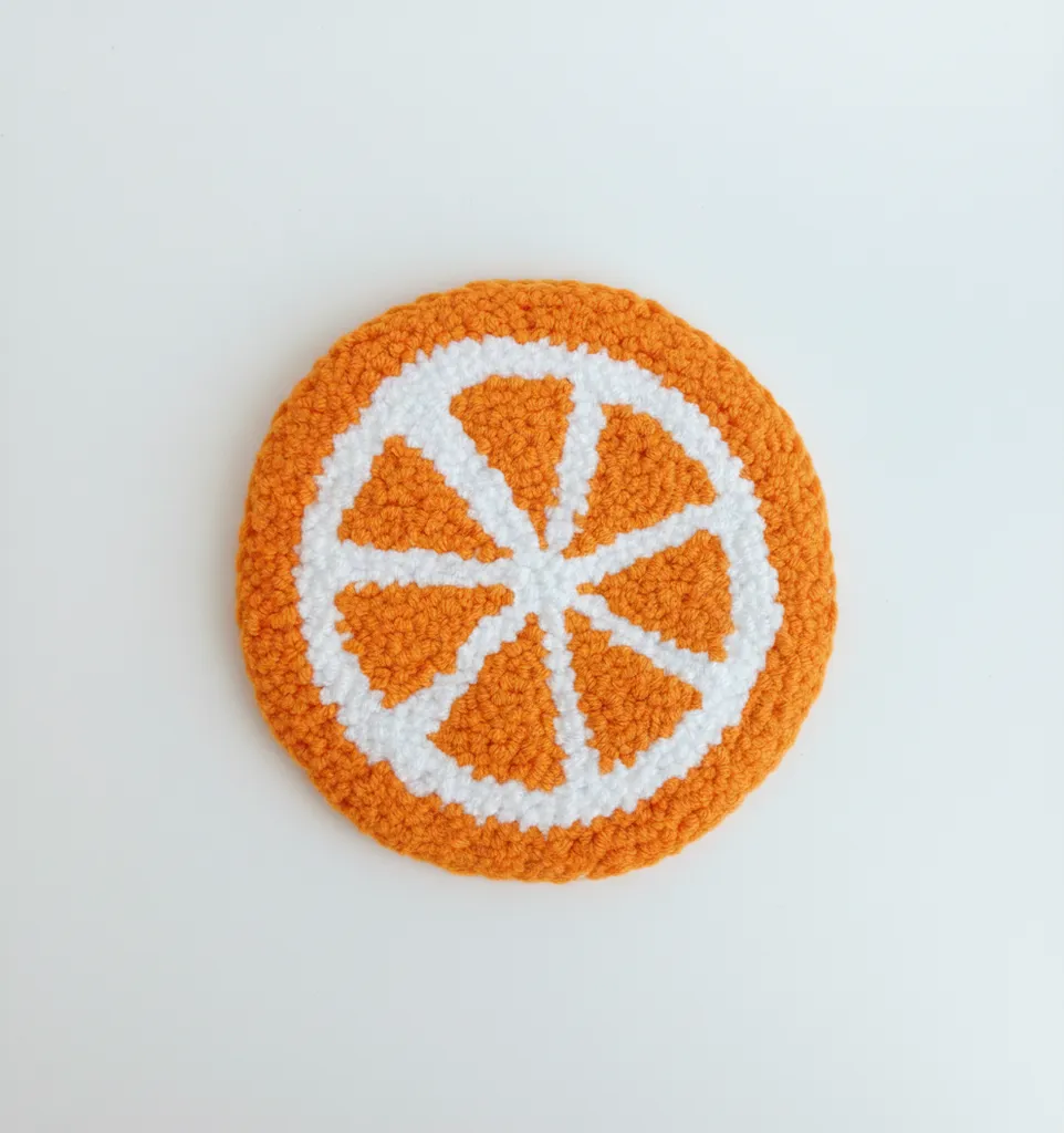 Turuncu Dilimli Örgü Bardak Altlığı - 10 cm Çapında El Emeği