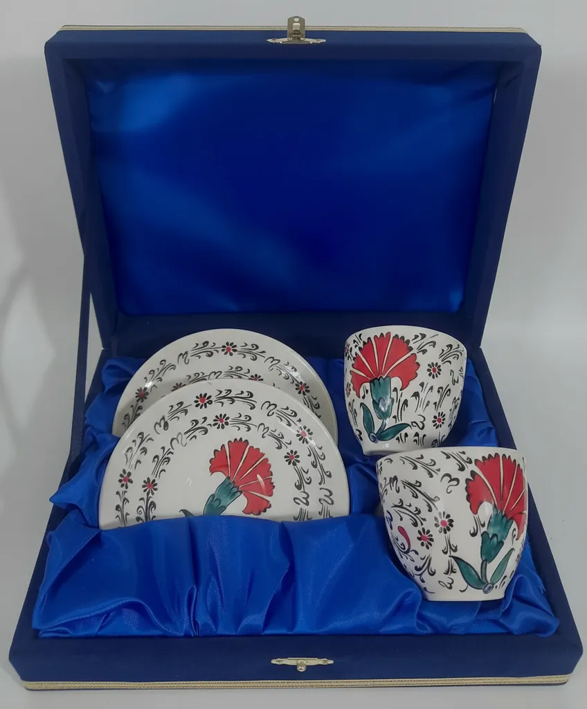 İznik Çini Karanfil & Haliç Desenli İkili Kahve Fincan Seti