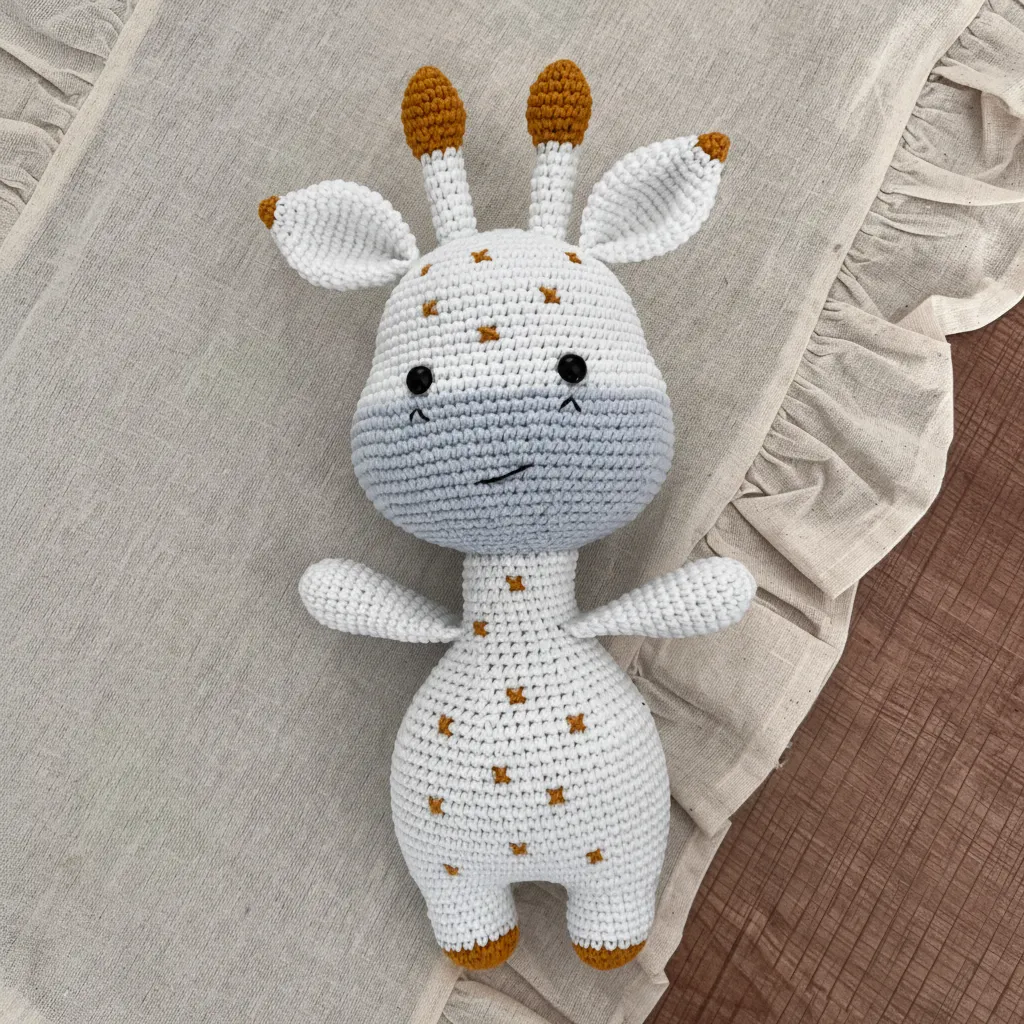 Beyaz ve Mavi Amigurumi Zürafa Oyuncak - Uyku ve Oyun Arkadaşı