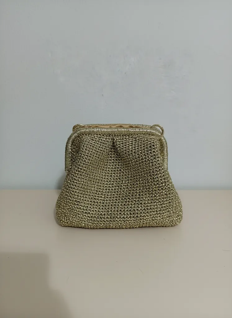 Gold Simli Örgü Burslu Çanta - Saten Astarlı, El Emeği
