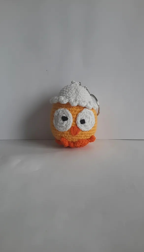 Örgü Civciv Anahtarlık - Sarı ve Beyaz Renkli, El Emeği