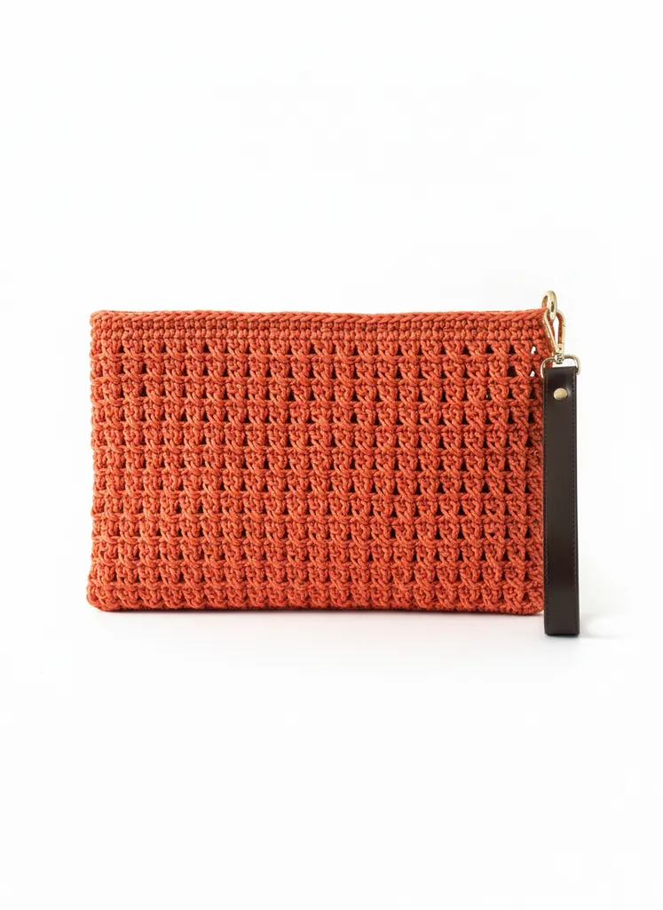 Turuncu Mumlu Koton İpli Örgü Clutch Çanta - El Örmesi