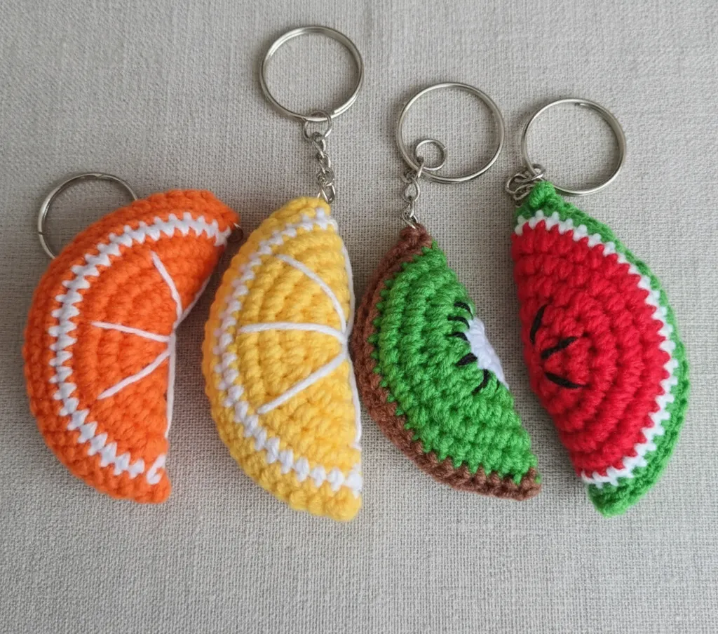 Örgü Amigurumi  4 'lü Meyve Dilimi Anahtarlık Seti - El Emeği