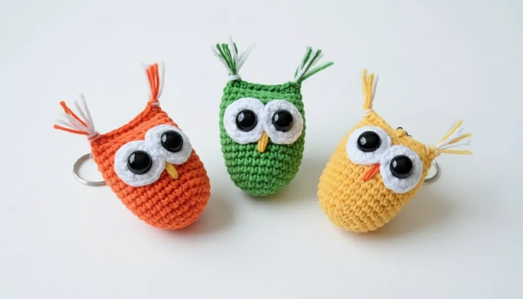 Amigurumi 3'lü Baykuş Anahtarlık - Renkli, Dolgulu ve El Emeği