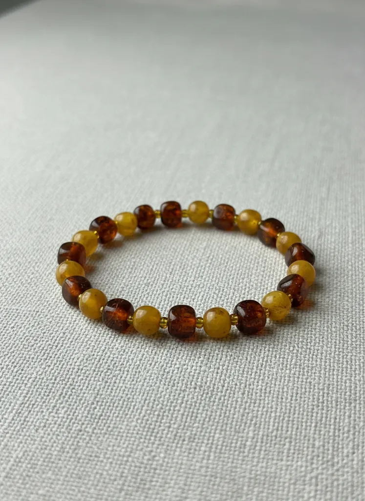 Doğal Kehribar Taşlı Bileklik - Sarı ve Kahverengi Tonlarında Tasarım