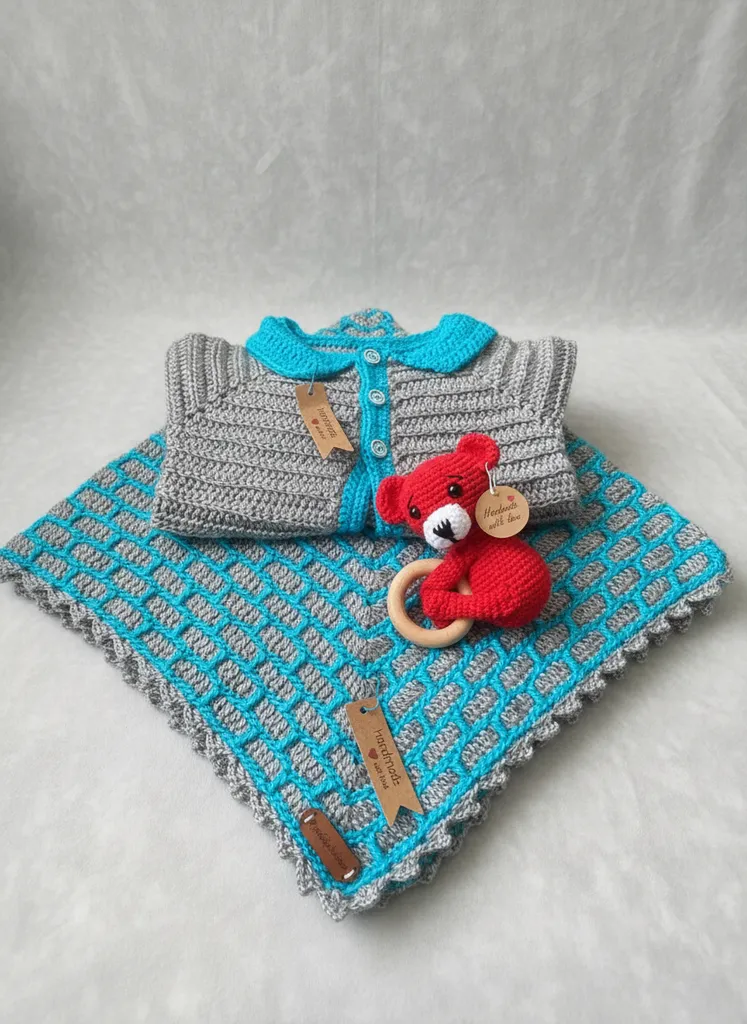 Bebek Battaniyesi ve Ceket Takımı Çıngıraklı Diş Kaşıyıcı Hediyeli