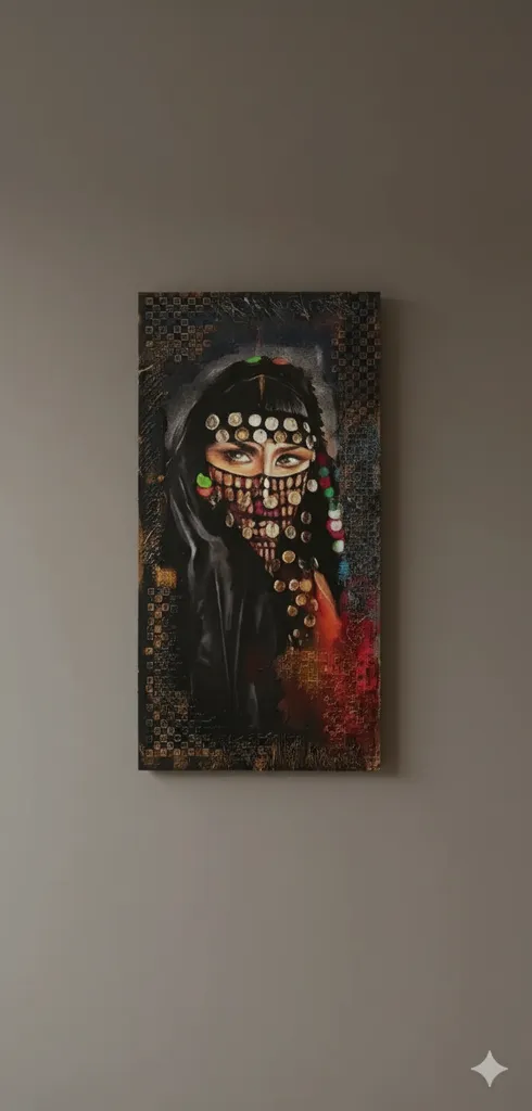 Özel Tasarım Kadın Portre Tablo - Dekopaj ve Rölyef Kabartma 68x36 cm