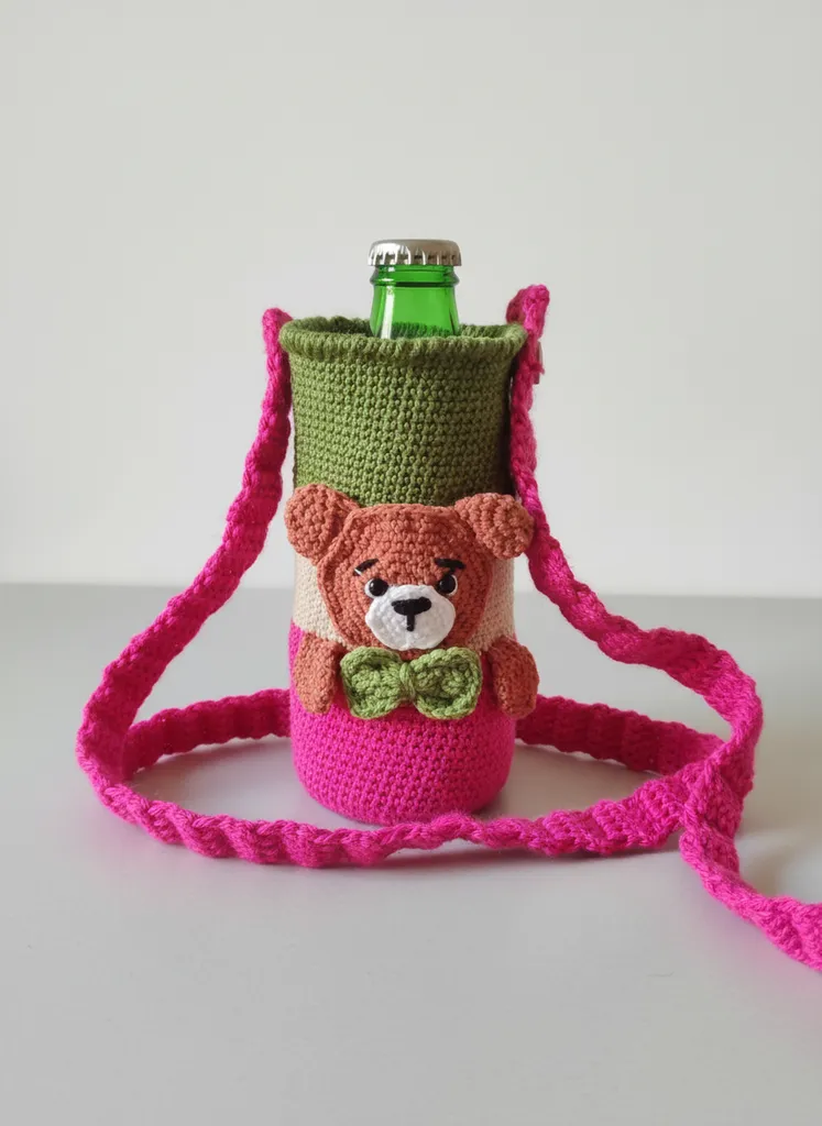 Panda Figürlü Örgü Su Şişesi Kılıfı - Amigurumi El Emeği