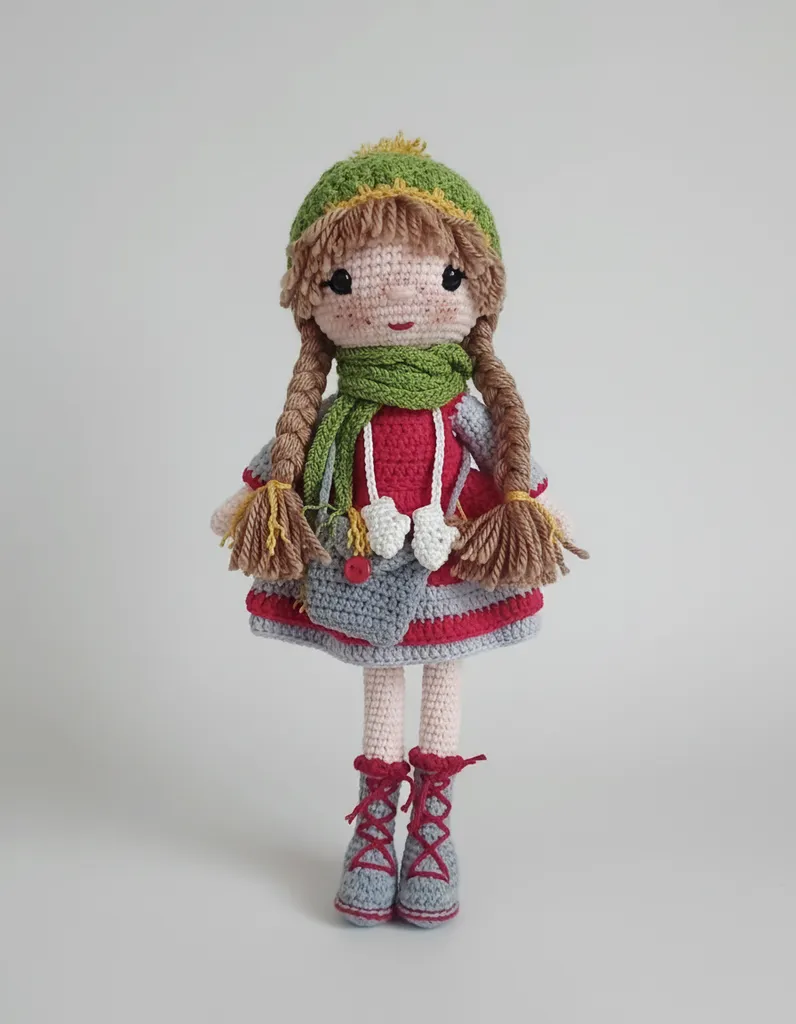 Örgü Amigurumi Oyuncak Bebek - 28 cm, Coton İp ve Boncuk Elyaf Dolgulu