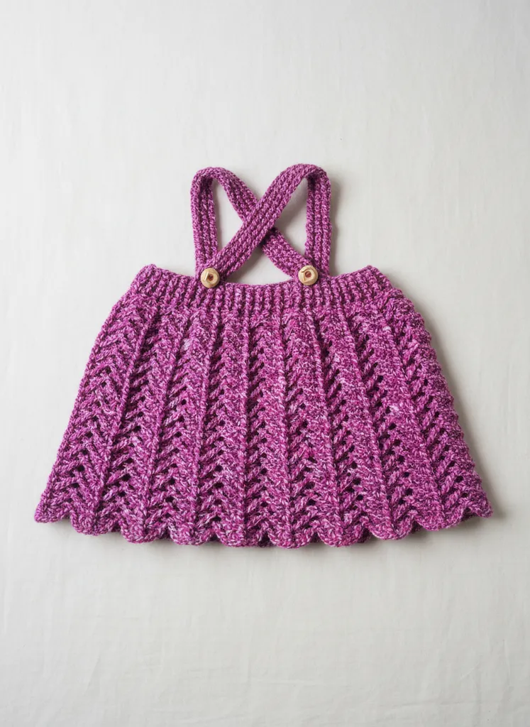 Kız Çocuk Mor Örgü Elbise - Balık Sırtı Desenli Askılı Model