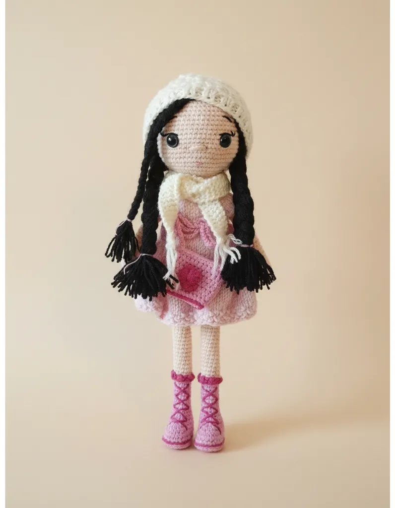 Krem Renkli Örgü Bebek Amigurumi Oyuncak - 28 cm Boyunda