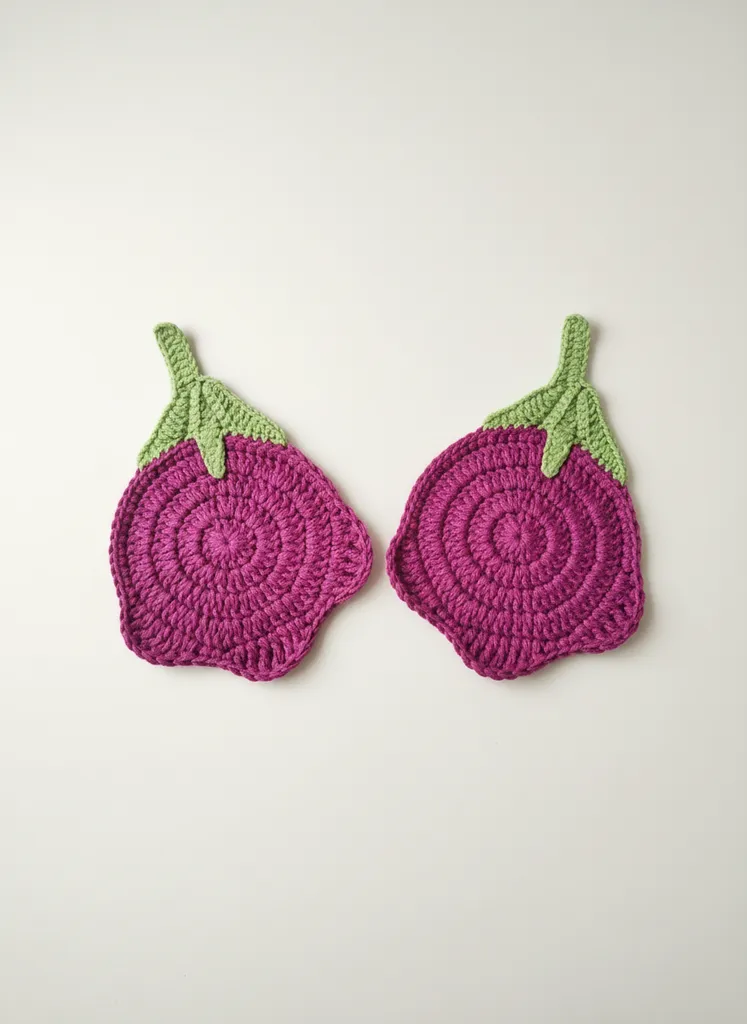 Mor ve Yeşil Renkli Tığ İşi Bardak Altlığı 2'li Set