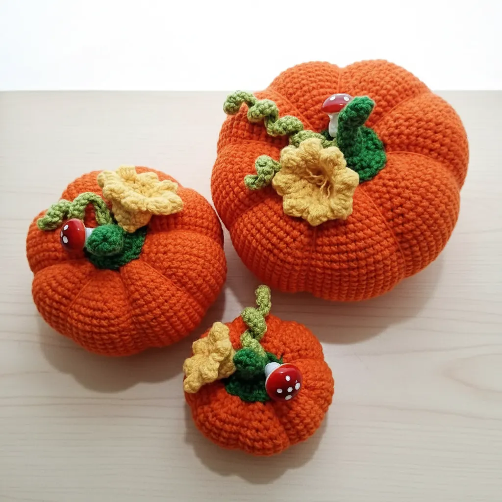 Örme Kabak Dekoratif Seti - Turuncu Amigurumi Kabak 3'lü El Emeği